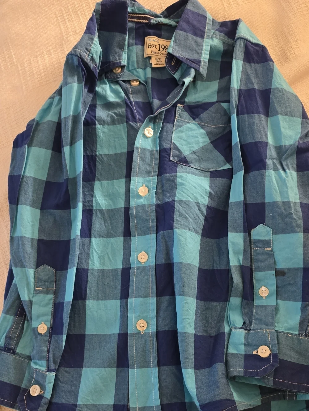 Classic Boys Blue Plaid Button-Up Shirt / Sweater